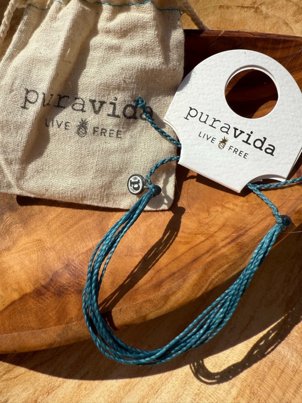 Pura Vida Teal Multi-Strand Waxed Cord Bracelet with Silver Charm